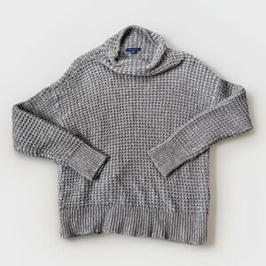 American Eagle Women’s Size M Brown & White Chunky Cable Knit Sweater Mock Neck